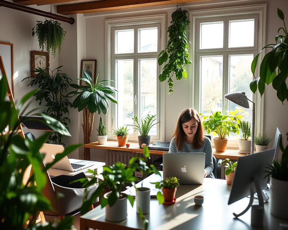 persoonlijke werkplekken en groene elementen